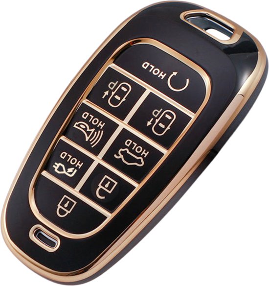 Zachte TPU Sleutelcover - Zwart Goud Metallic - Sleutelhoesje Geschikt voor Hyundai Ioniq 5 / Sonata / Selioniq / Nexo / Tucson / Grandeur - Sleutel Hoesje Cover - Auto Accessoires