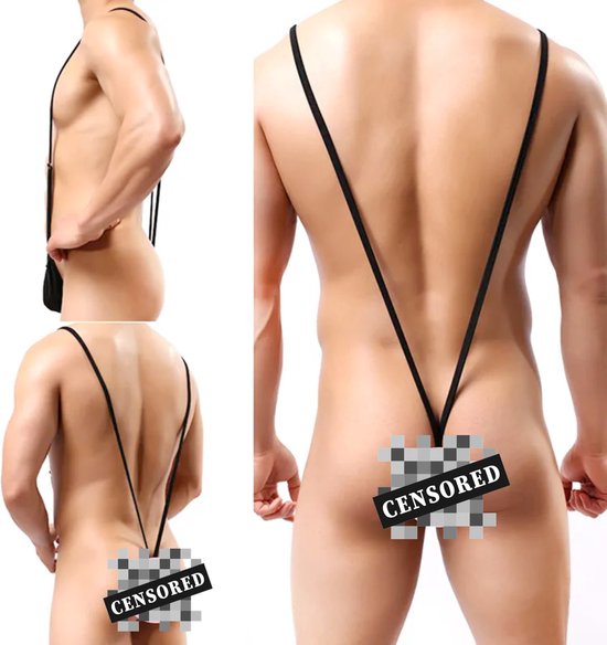 Mankini - Mannen Borat String Zwart - Sexy Heren Lingerie - Zwemkleding - Vrijgezellenfeest - Verstelbare Bandjes - One Size