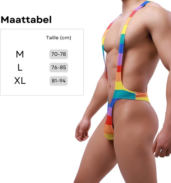 Sexy Heren Bodysuit - Jockstrap G-String Ondergoed in Regenboog Kleuren - Pride Lingerie Mankini voor Mannen - Maat XL