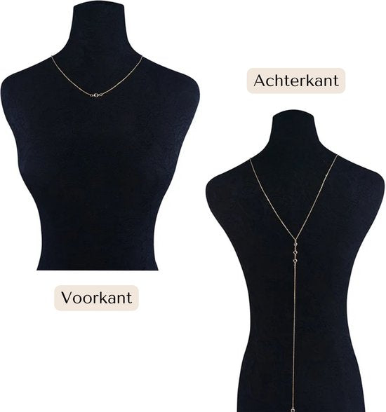Rugketting - Goudkleurig met Steentjes - Back Chain Goud - Zomerse Ketting - Rug Ketting Dames
