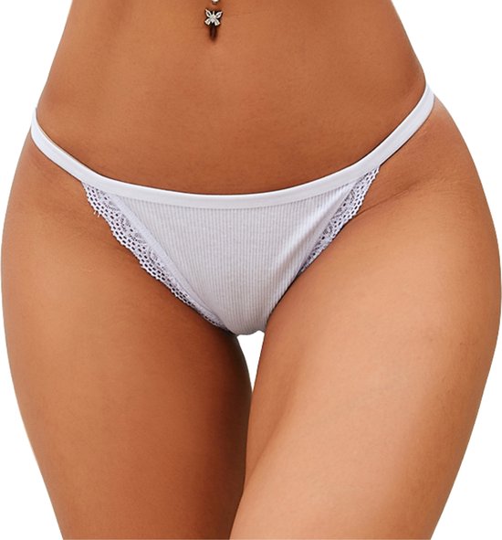 Sexy Dames Slip - Wit - Dunne Tailleband - Onderbroek 95% Katoen - Dames Lingerie / Ondergoed Set - Maat S