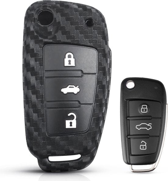 Zachte Carbon Sleutelcover met Knoppen - Sleutelhoesje Geschikt voor Audi A1 / A3 / A5 / A6 / Q3 / Q5 / S3 / S5 / RS - Siliconen Materiaal - Sleutel Hoesje Cover - Auto Accessoires