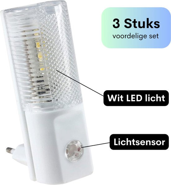Q-Link LED Nachtlampje - 3 Stuks - Lichtsensor - Stopcontact Sensorlampje - Wit LED Licht - Dag en Nacht Sensor - Kinderen en Volwassenen