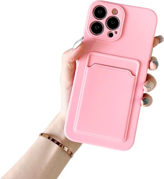 Hoesje Geschikt voor Apple iPhone 16 Pro Max Stevig TPU - Met Kaarthouder - Roze - Shockproof Case met Pasjeshouder - TPU Hoes Met Vakje Voor Pasje - Card Case Back Cover