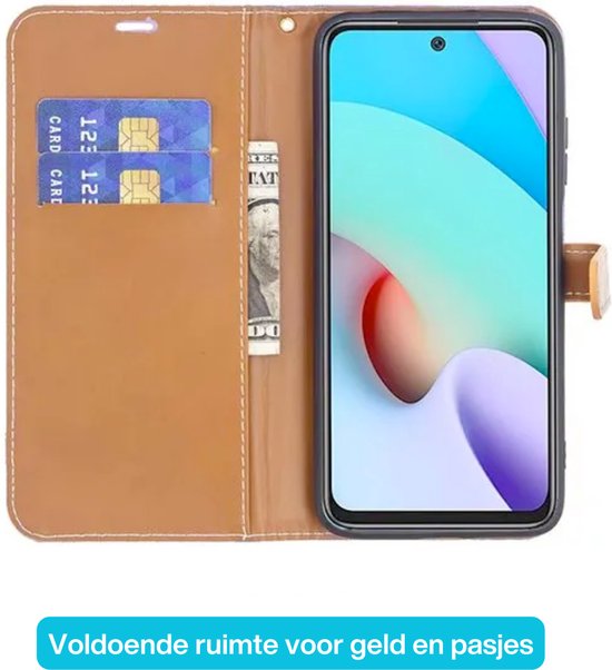 Hoesje Denim Look - Geschikt voor Samsung Galaxy A34 5G - Portemonnee Book Case Paars - Boekje Met Kaarthouder / Pasjeshouder en Magneetsluiting - Booklet Beschermhoes - Boekhoesje met Draagkoord - Mapje