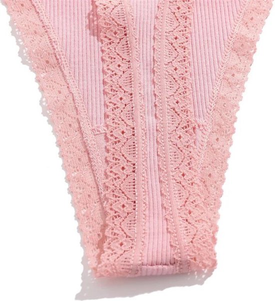 Sexy Dames String - Roze Ribstof - Dames Lingerie / Ondergoed - Kant - 95% Katoen - Maat XL