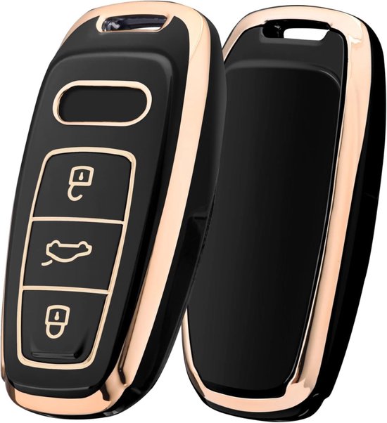 Zachte TPU Sleutelcover - Sleutelhoesje Geschikt voor Audi A3 / A4 / B9 / A6 / C8 / A7 / S7 / 4K / A8 / D5 / S8 / Q7 / Q8 / SQ8 / E-tron / 2018 / 2019 / 2020 / 2021 / 2022 - Zwart met Goud - Key Cover - Auto Accessoires