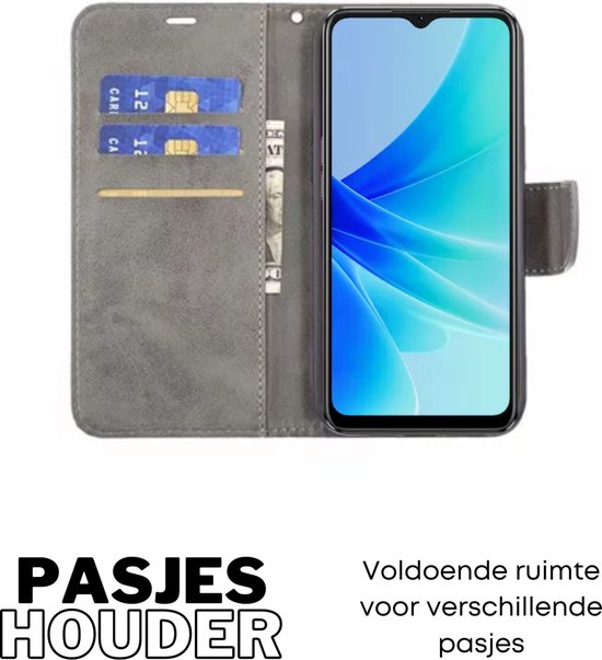 Hoesje Grijs - Geschikt voor OPPO A57 / A57s - Portemonnee Book Case - Boekje Met Kaarthouder / Pasjeshouder en Magneetsluiting - Booklet Beschermhoes - Boekhoesje