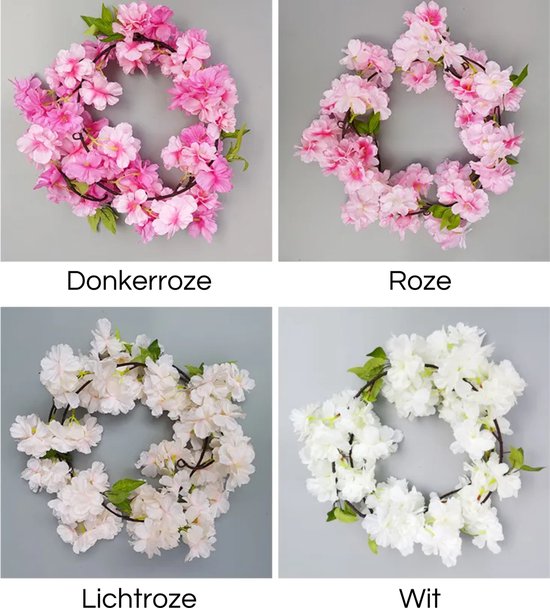 Bloemenslinger Kersenbloesem Wit - Witte Bloemen - Bruiloft - Stijlvolle Bloemenstreng - Voor Interieur, Fietsmand of Stuur - 180 CM Bloemen Roze - Plastic Kunstbloemen Fiets Slinger Tak Sakura