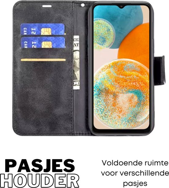 Hoesje Zwart - Geschikt voor Samsung Galaxy A23 5G / 4G - Portemonnee Book Case - Boekje Met Kaarthouder / Pasjeshouder en Magneetsluiting - Booklet - Wallet Beschermhoes Kunstleer