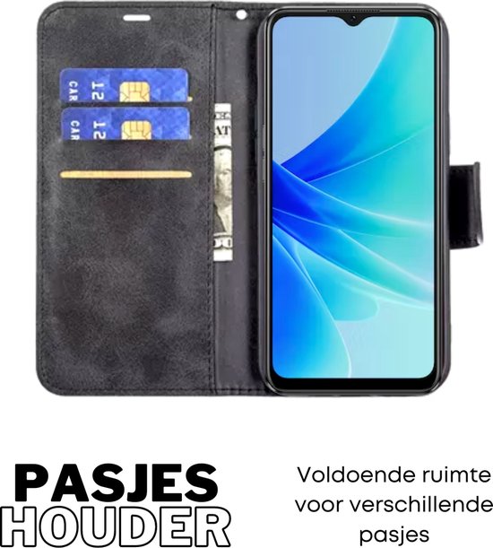 Hoesje Zwart - Geschikt voor OPPO A57 / A57s - Portemonnee Book Case - Boekje Met Kaarthouder / Pasjeshouder en Magneetsluiting - Booklet Beschermhoes - Boekhoesje