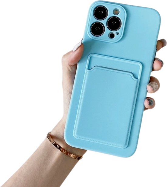 Stevig TPU Hoesje - Geschikt voor Apple iPhone 14 Pro Max - Met Kaarthouder - Lichtblauw - Shockproof Case met Pasjeshouder - TPU Hoes Met Vakje Voor Pasje - Card Case Back Cover
