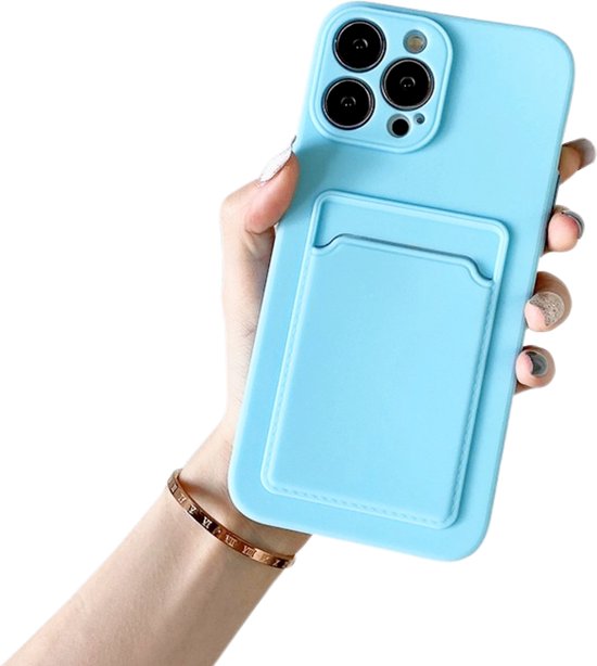 Hoesje Geschikt voor Apple iPhone 16 Pro Max Stevig TPU - Met Kaarthouder - Lichtblauw - Shockproof Case met Pasjeshouder - TPU Hoes Met Vakje Voor Pasje - Card Case Back Cover