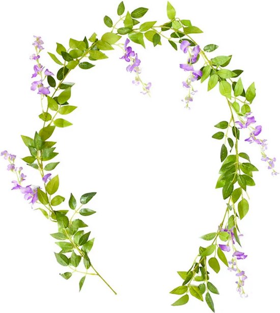 Bloemenslinger Wisteria Paars - Bloemenstreng 1,8 Meter Blauwe Regen - Fietsmand of Stuur - 180 CM Bloemen Blauweregen - Plastic Kunstbloemen Fiets Slinger