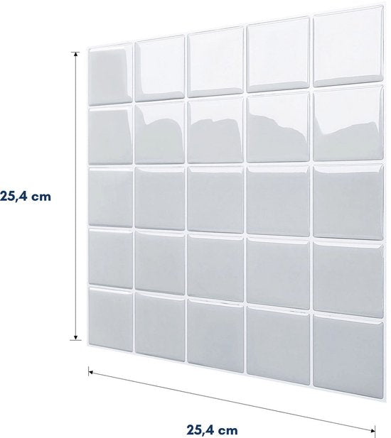 Solusia Zelfklevende Plaktegels - Grijs – 10 Luxe Plaktegels voor Wand – Waterdichte Wandpanelen voor Keuken, Badkamer en Toilet – 25,4 x 25,4 cm – Makkelijk aan te brengen - Tegeltjes Tegelstickers Mozaïek