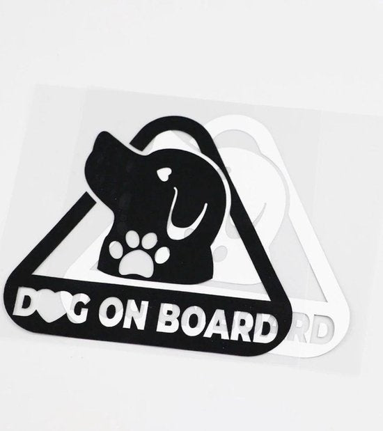 Dog On Board - Autosticker Hond - Grappige Auto Sticker Zwart - Hoogwaardig Vinyl - Autostickers Wrap Folie - universeel/alle automerken