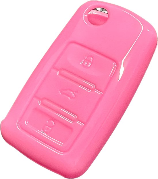 Zachte TPU Sleutelcover - High Gloss Roze - Stevig en Stootvast - Sleutelhoesje Geschikt voor Volkswagen Golf / Polo / Tiguan / Up / Passat / Seat Leon / Skoda Citigo - Sleutel Hoesje Cover - Auto Accessoires