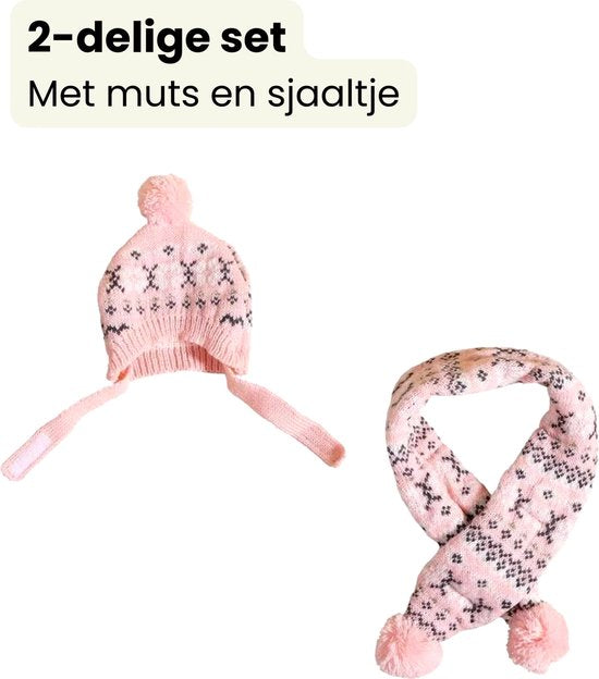Winter Setje Hond - Kerst - 2 Delig - Sjaal en Muts - Roze - Geschikt voor Honden - Winter Pakje - Hondenkleding - Maat S