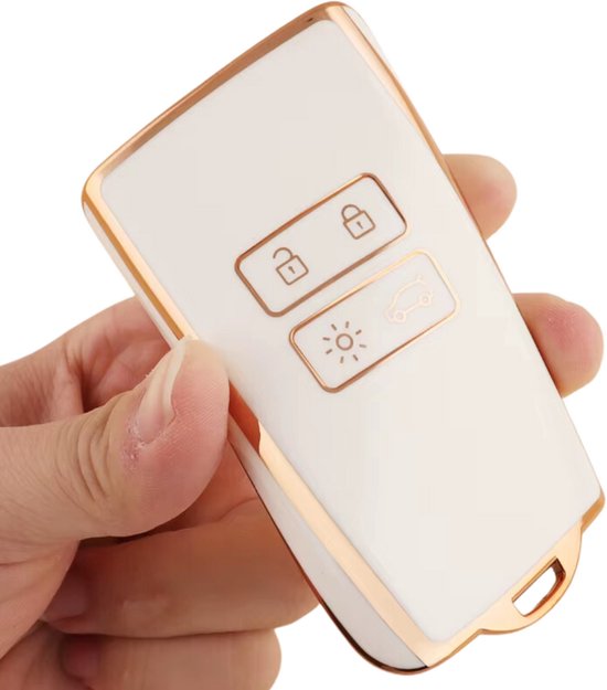 Zachte TPU Sleutelcover - Sleutelhoesje Geschikt voor Renault Koleos / Scénic 4 / Arkana / Captur / Mégane / Talisman / Espace / Clio / Zoë / Dacia Sandero - Wit met Goud - Key Cover - Auto Accessoires