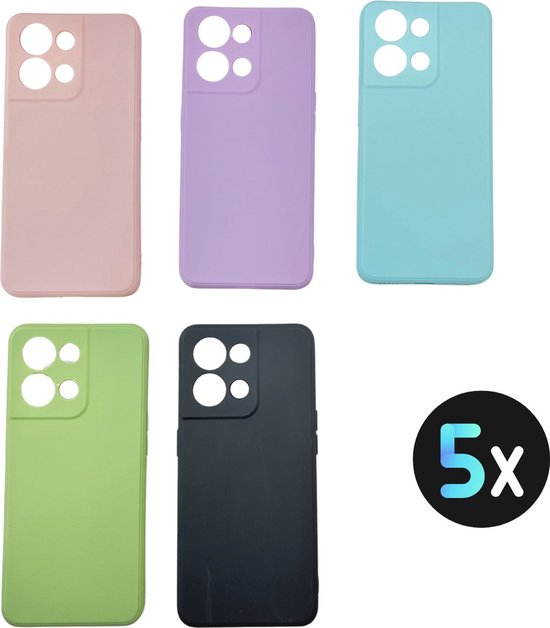 5 Pack - Hoesje Geschikt voor OPPO Reno 8 - 5x Siliconen Shock Proof Case - OPPO Reno8 - Stevige TPU Cover - Multipack met Groen, Zwart, Blauw, Roze en Paars