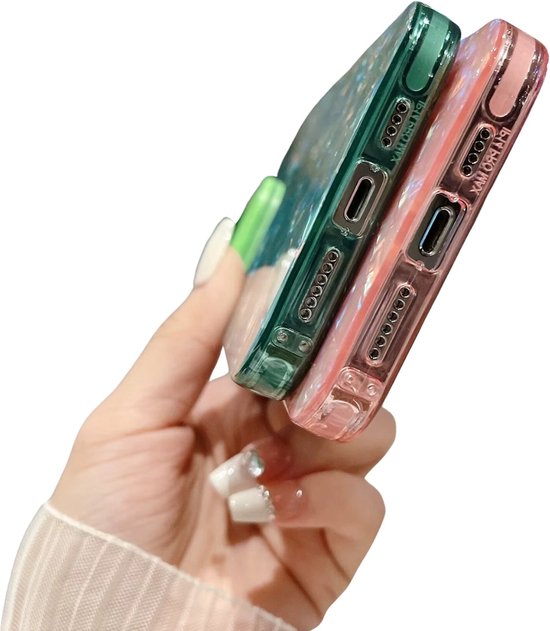 Glitter TPU Hoesje - Geschikt voor Apple iPhone 15 Pro Max - Stevig met Dikke Randen - Kristal Look - Roze - Shockproof - Telefoonhoesje - met Camera Beschermrand