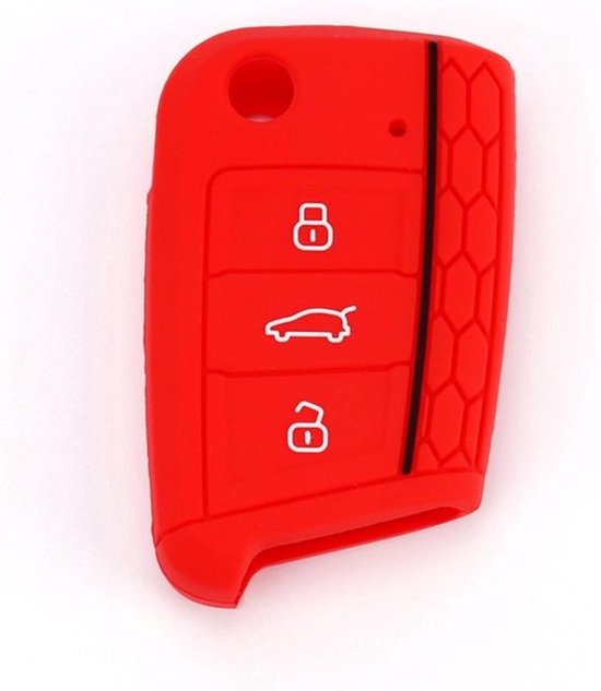 Siliconen Sleutelcover Sport - Rood Sleutelhoesje Geschikt voor Volkswagen Polo / Golf / 2014 - 2021 / Seat Leon / Seat Ibiza / Golf GTI / Golf R / Golf 7 / Skoda - Sleutel Hoesje Keycover - Auto Accessoires