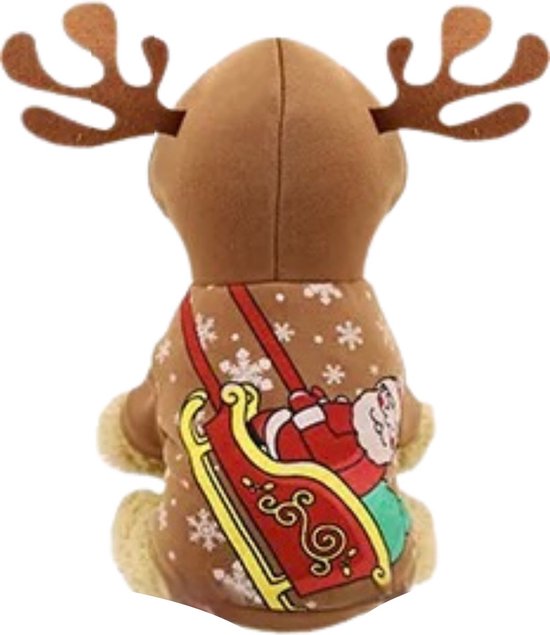 Kerstpakje Hond - Maat XS - Hondenkostuum Bruin met Rendierhoorntjes - Hondenpakje Kerst met Capuchon - Kerstpak voor Honden en Katten - Honden Verkleed Kostuums - Kerstkostuum - Hondenkleding