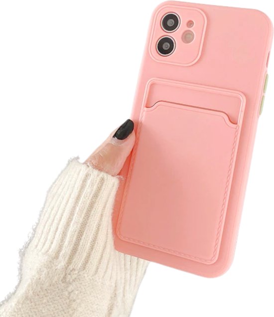 Stevig TPU Hoesje - Geschikt voor Apple iPhone 14 - Met Kaarthouder - Roze - Shockproof Case met Pasjeshouder - TPU Hoes Met Vakje Voor Pasje - Card Case Back Cover