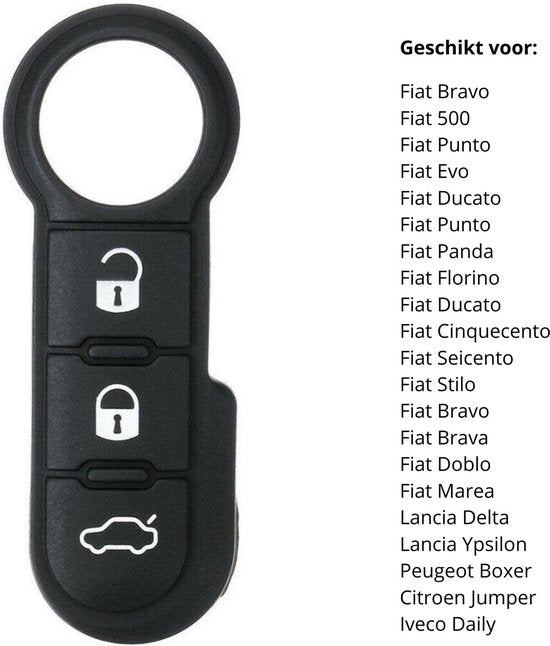 Fiat Autosleutel Rubberen Knoppen Vervanging - Reparatie Knoppen voor Fiat 500 / Panda / Punto / Brava / Abarth / Lancia / Citroën / Peugeot / Iveco - 3 Knoppen