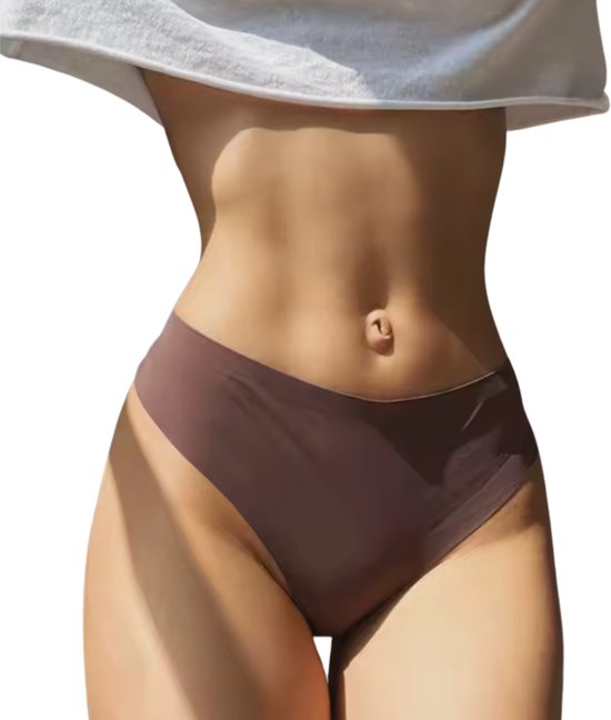 Naadloze Dames String - Bruin - Dubbele Bandjes - Naadloos / Seamless Ondergoed - Comfortabele en Sexy Lingerie - Brazilian / Slip / Onderbroek - Maat S