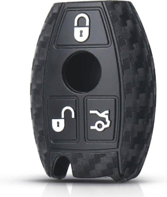 Zachte Carbon Sleutelcover - 3 Knoppen - Sleutelhoesje Geschikt voor Mercedes A Klasse / B Klasse / C Klasse / CLA / CLS / GLA / GL / SLK / AMG - Siliconen Materiaal - Sleutel Hoesje Cover - Auto Accessoires