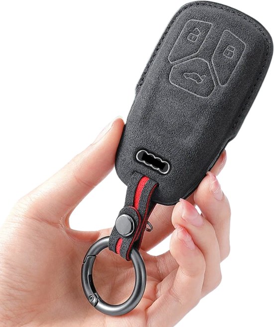 Luxe Alcantara Sleutelcover - Sleutelhoesje Geschikt voor Audi A4, B9, A5, A6, 8S, 8W, Q5, Q7, 4M, S4, S5, S7, TTS, TFSI RS 2019-2022 - Alcantara Look - Zacht Sleutel Hoesje - Met Hanger - Auto Accessoires