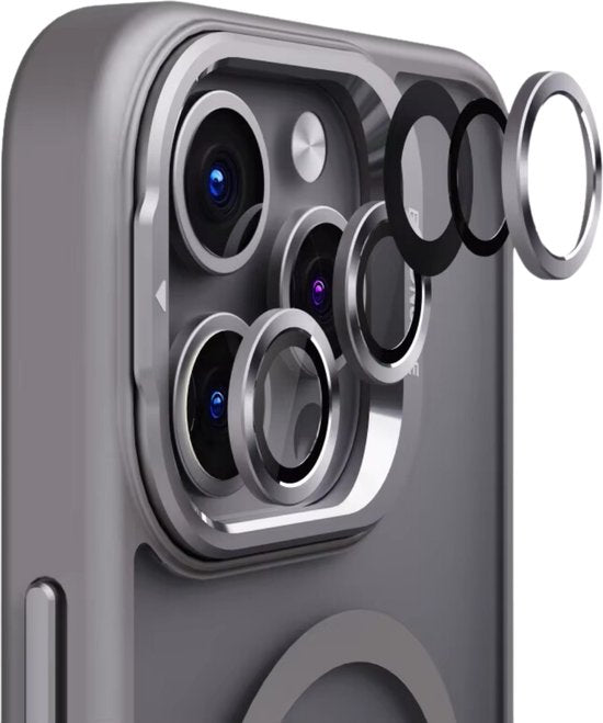 Ultra Shockproof Hoesje - Geschikt voor Apple Iphone 15 - Transparant Zwart - Met Camera Protectors en Statief - Magneet Ring Hoesje - Anti Yellowing Achterkant - Magneet Compatible