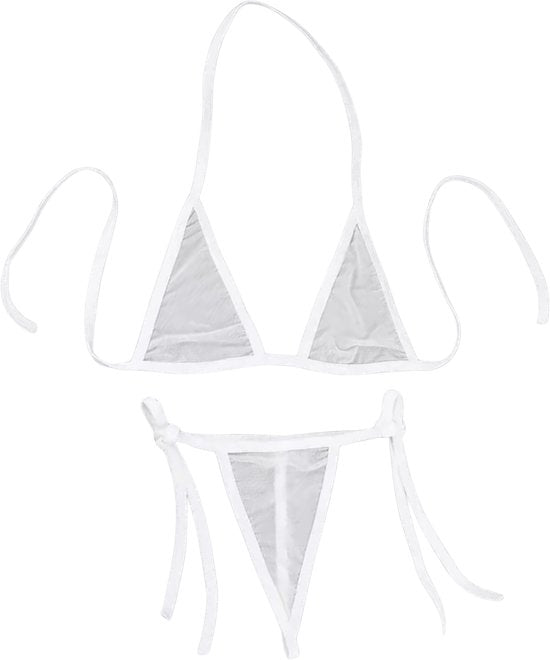 Sexy Dames Lingerieset – Wit - Mini Lingerie Set – Tweedelige Lingerie Set - Halter Bralette Zonder Beugel - Micro String - Met Verstelbare Bandjes - Ondergoed Voor Vrouwen - Maat S
