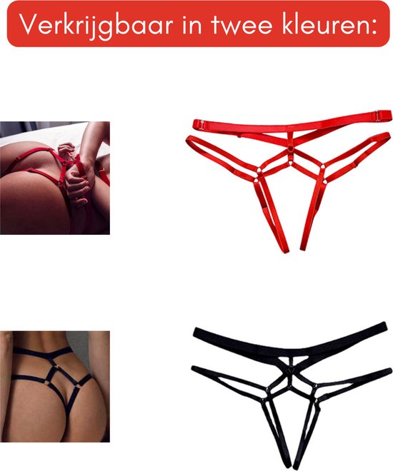 Sexy String Zonder Stof - Zwart - Transparant - Open Kruis - Bondage Riem - G-String Tuigje - Erotisch - Lingerie / Ondergoed - Maat S