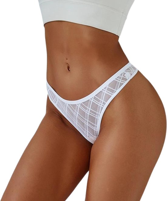Luxe Dames String - Transparant - Wit - Patroon - Dames Lingerie / Ondergoed - Maat L