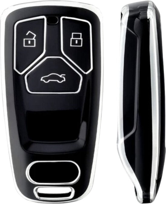 Zachte TPU Sleutelcover - Geschikt voor Audi A4 / A5 / A6 / A7 / S4 / S5 / S6 / Q5 / TT / RS - Zwart met Zilver - Sleutel Hoesje Cover - Auto Accessoires