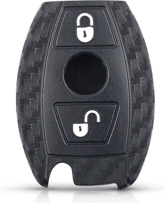 Zachte Carbon Sleutelcover - 2 Knoppen - Sleutelhoesje Geschikt voor Mercedes A Klasse / B Klasse / C Klasse / CLA / CLS / GLA / GL / SLK / AMG - Siliconen Materiaal - Sleutel Hoesje Cover - Auto Accessoires