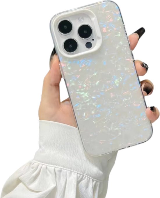Glitter TPU Hoesje - Geschikt voor Apple iPhone 15 - Stevig met Dikke Randen - Kristal Look - Wit - Shockproof - Telefoonhoesje - met Camera Beschermrand