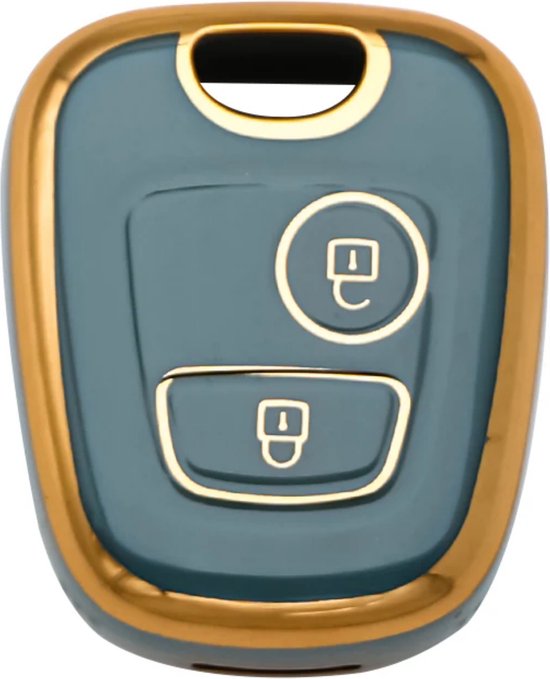 Zachte TPU Sleutelcover - Geschikt voor Toyota Aygo / Citroën C1 / Peugeot 107 - Blauw en Goud - Sleutel Hoesje Cover Geschikt voor Peugeot 107 / 107 / 206 / 207 / 306 / 307 / 406 / 407 - Randen Goud - Auto Accessoires