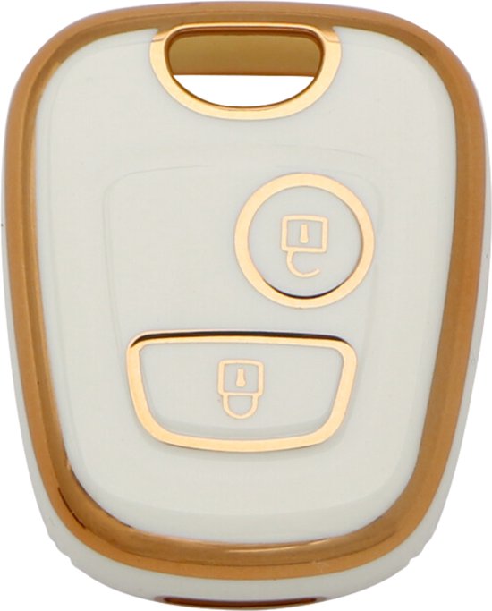 Zachte TPU Sleutelcover - Geschikt voor Toyota Aygo / Citroën C1 / Peugeot 107 - Wit Goud Metallic - Sleutel Hoesje Cover Geschikt voor Peugeot 107 / 107 / 206 / 207 / 306 / 307 / 406 / 407 - Randen Goud - Auto Accessoires