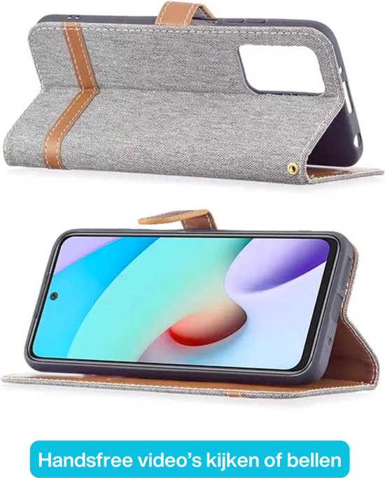 Hoesje Denim Look - Geschikt voor Samsung Galaxy S23 FE - Portemonnee Book Case Grijs - Boekje Met Kaarthouder / Pasjeshouder en Magneetsluiting - Booklet Beschermhoes - Boekhoesje met Draagkoord - Mapje