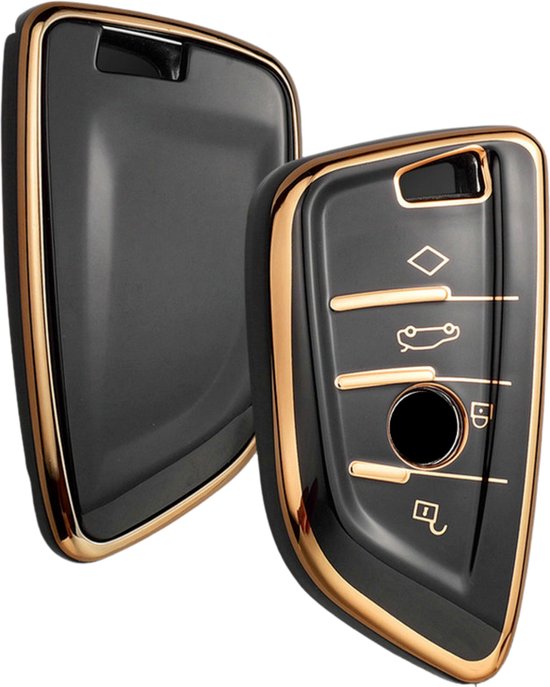 Zachte TPU Sleutelcover - Zwart Goud Metallic - Sleutelhoesje Geschikt voor BMW 1 serie / 3 serie / 5 Serie / 7 Serie / X1 / X3 / X4 / X5 / F16 / G20 / G30 / F11 / M - Flexibele Sleutel Cover - Sleutel Hoesje - Auto Accessoires