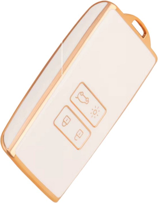 Zachte TPU Sleutelcover - Sleutelhoesje Geschikt voor Renault Koleos / Scénic 4 / Arkana / Captur / Mégane / Talisman / Espace / Clio / Zoë / Dacia Sandero - Wit met Goud - Key Cover - Auto Accessoires