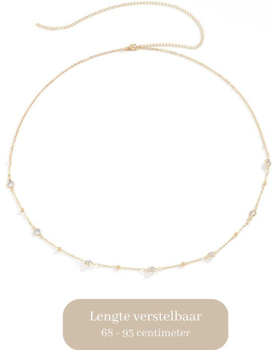Belly Chain - Zilver met Doorzichtige Steentjes - Buikketting Zilverkleurig - Zomerse Tailleketting - Heupketting Dames - Buik Ketting