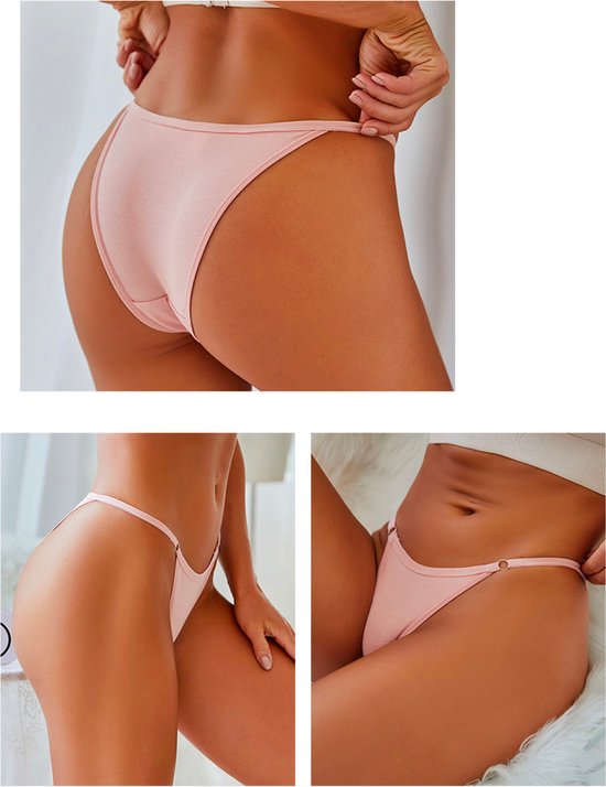 3 Pack - Effen Dames Slip - Zwart, Roze en Wit - Dunne Tailleband - Onderbroek 95% Katoen - Dames Lingerie / String / Ondergoed Set - Maat M