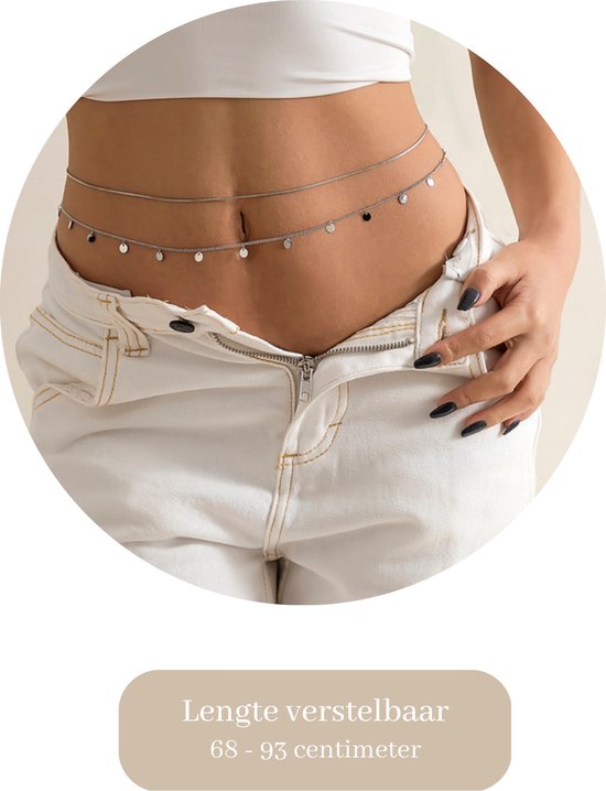 Belly Chain - Zilver met Hangertjes - Buikketting Zilverkleurig - Zomerse Tailleketting - Heupketting Dames - Dubbele Buik Ketting