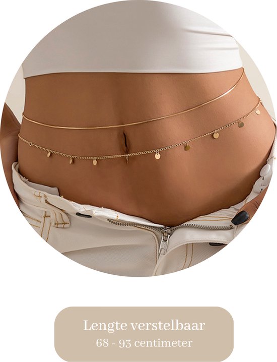 Belly Chain - Goud met Hangertjes - Buikketting Goudkleurig - Zomerse Tailleketting - Heupketting Dames - Dubbele Buik Ketting