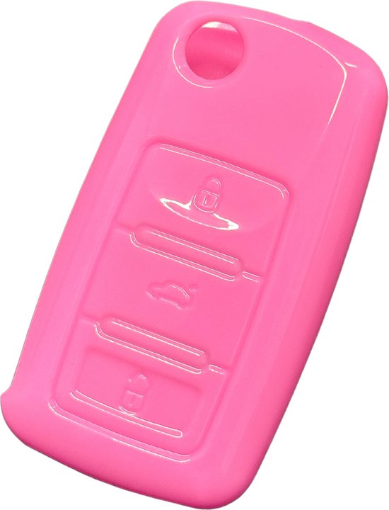 Zachte TPU Sleutelcover - High Gloss Roze - Stevig en Stootvast - Sleutelhoesje Geschikt voor Volkswagen Golf / Polo / Tiguan / Up / Passat / Seat Leon / Skoda Citigo - Sleutel Hoesje Cover - Auto Accessoires