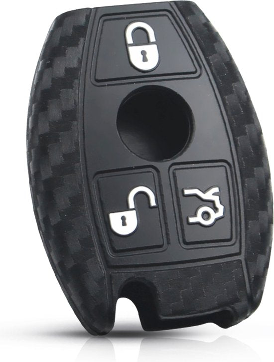 Zachte Carbon Sleutelcover - 3 Knoppen - Sleutelhoesje Geschikt voor Mercedes A Klasse / B Klasse / C Klasse / CLA / CLS / GLA / GL / SLK / AMG - Siliconen Materiaal - Sleutel Hoesje Cover - Auto Accessoires